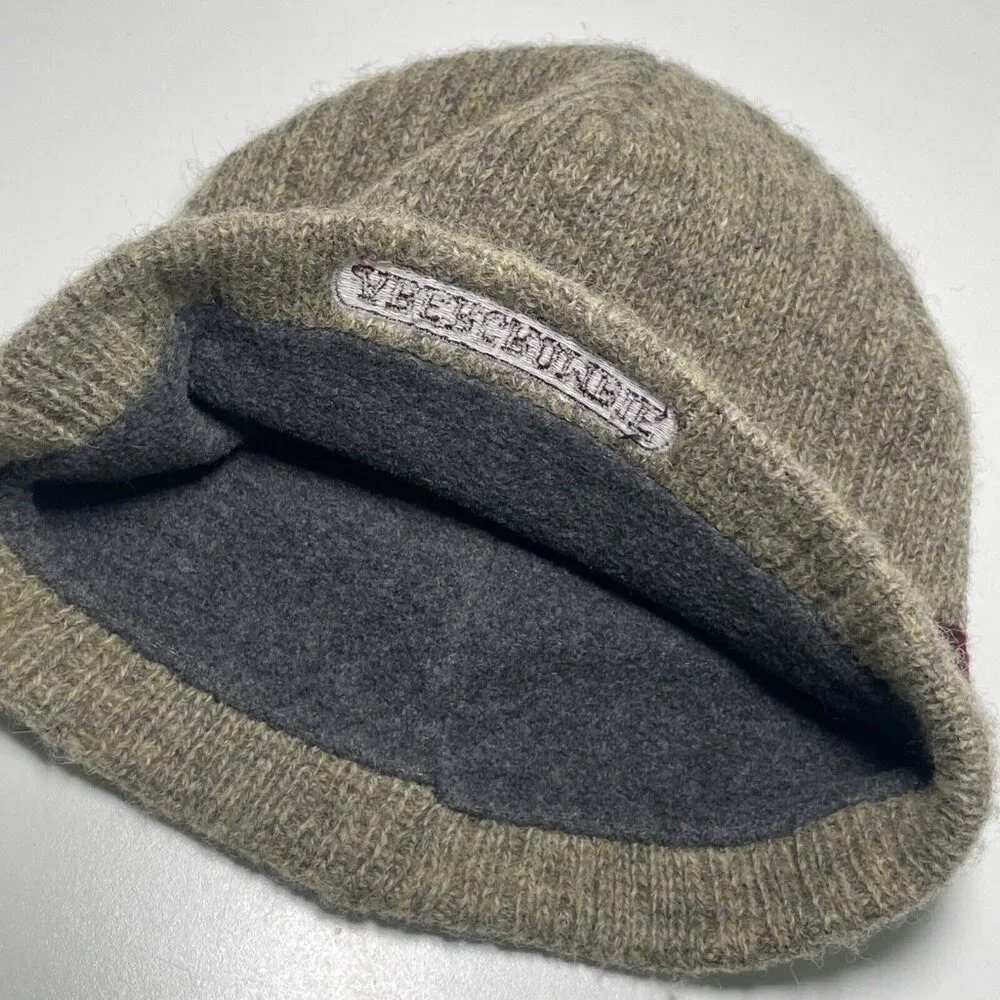 Abercrombie & Fitch Wool Beanie Burgundy Striped Cap Hat Winter Y2K 90s OS - Picture 6 of 8